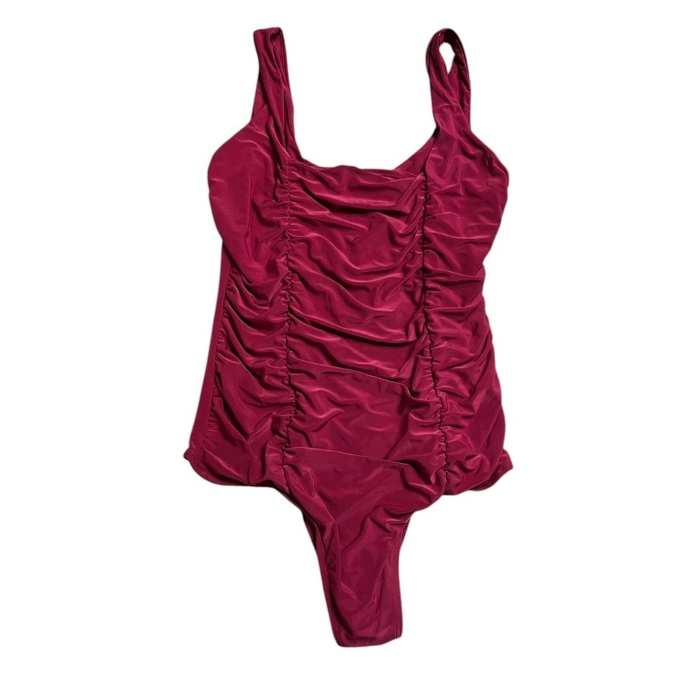 Liz & Sara Red Bodysuit XL High Leg Snaps Ruched Tank Top NEW